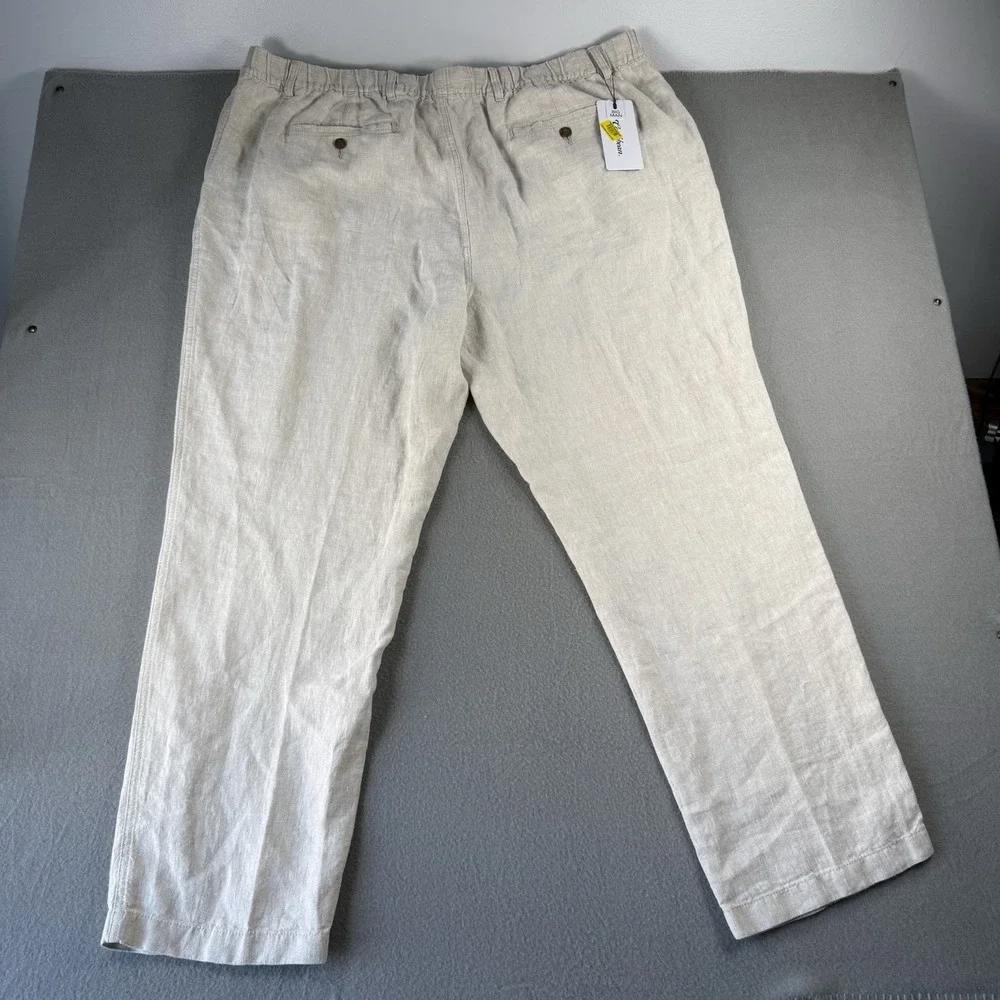 NWT Caribbean Roundtree &Yorke Mens 48x32 100%Natural Linen Drawstring Pant Big